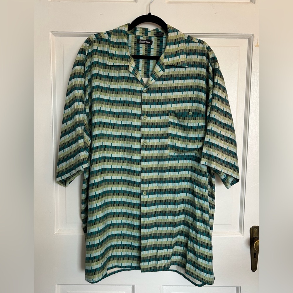 BOBBY CHAN 100% Silk Men’s Button Down Big & Tall Size 2X Green Stripes